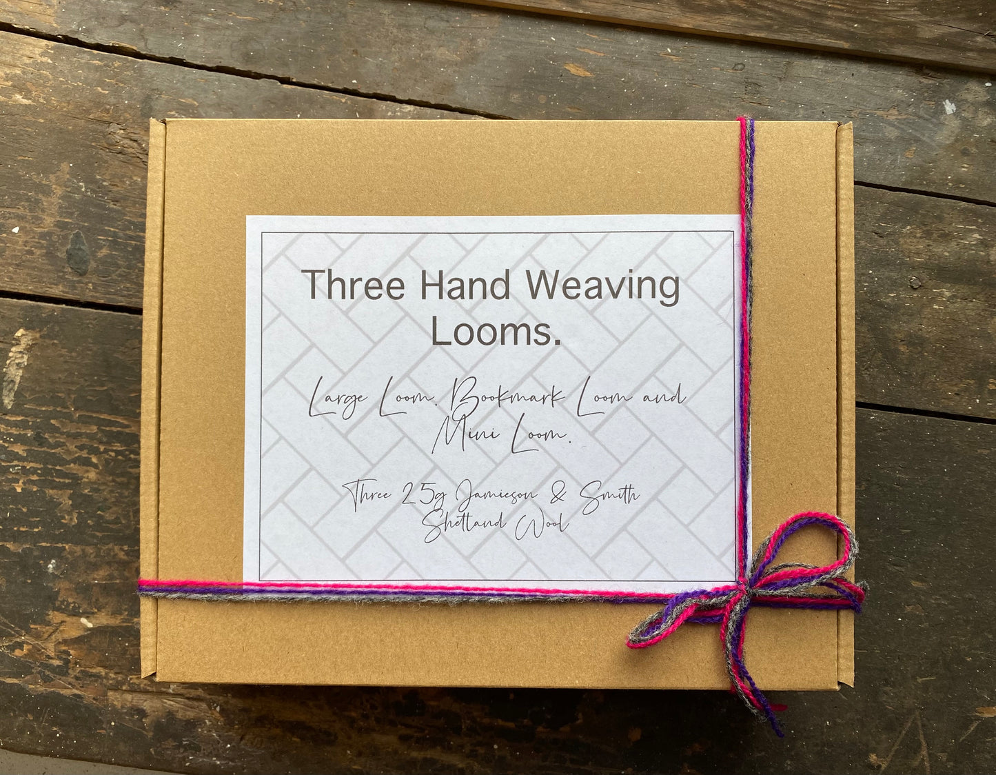 Large, Mini and Bookmark Loom with three 25g Jamieson & Smith Shetland Wool