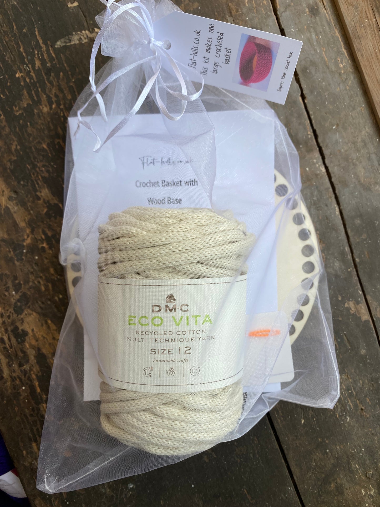 Crochet Basket with Wooden Base