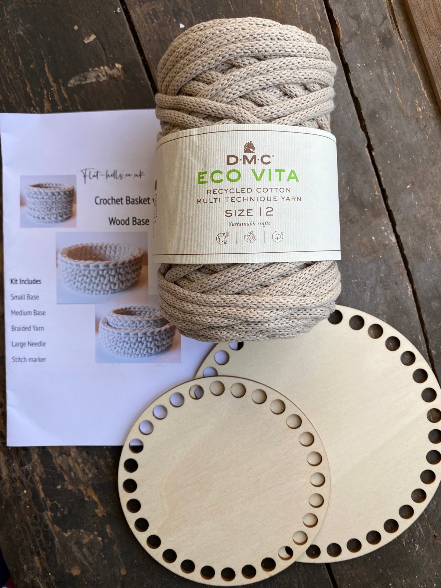 Two Crochet Basket with Wooden Bases Kit