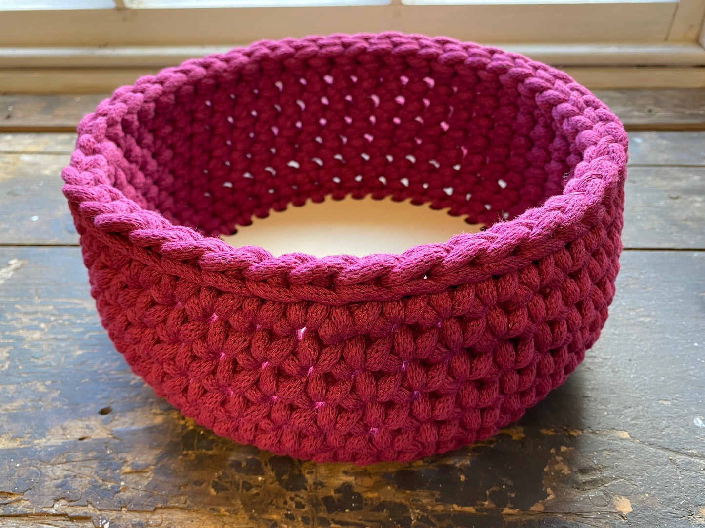 Crochet Basket with Wooden Base