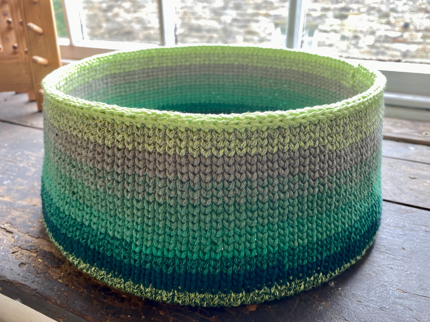 Large multi coloured crochet basket