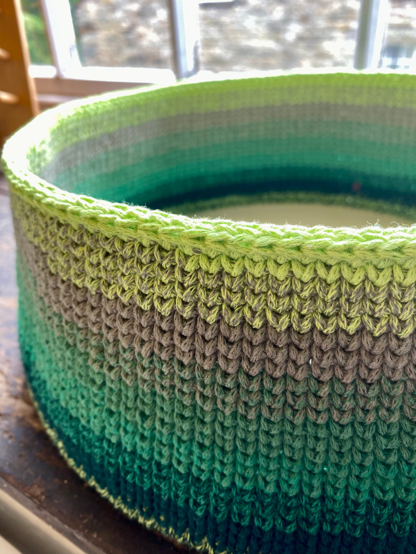 Large multi coloured crochet basket